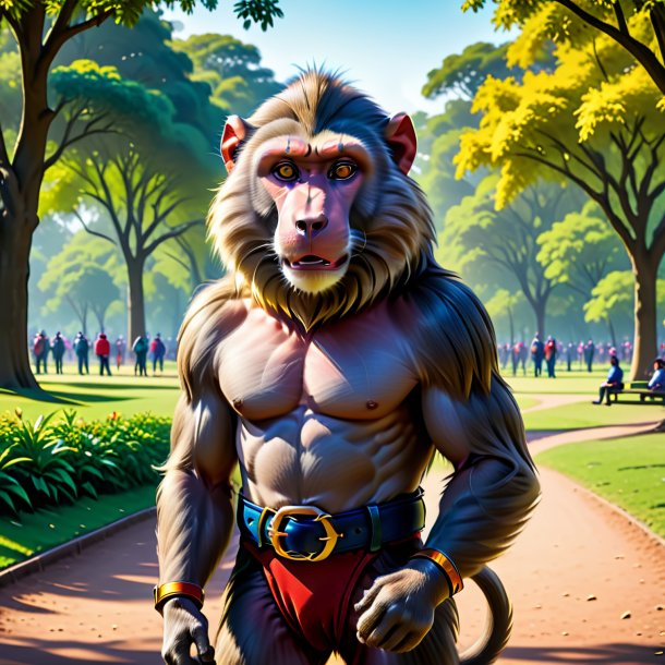 Illustration of a baboon in a belt in the park