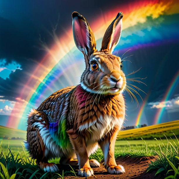 Image of a angry of a hare on the rainbow