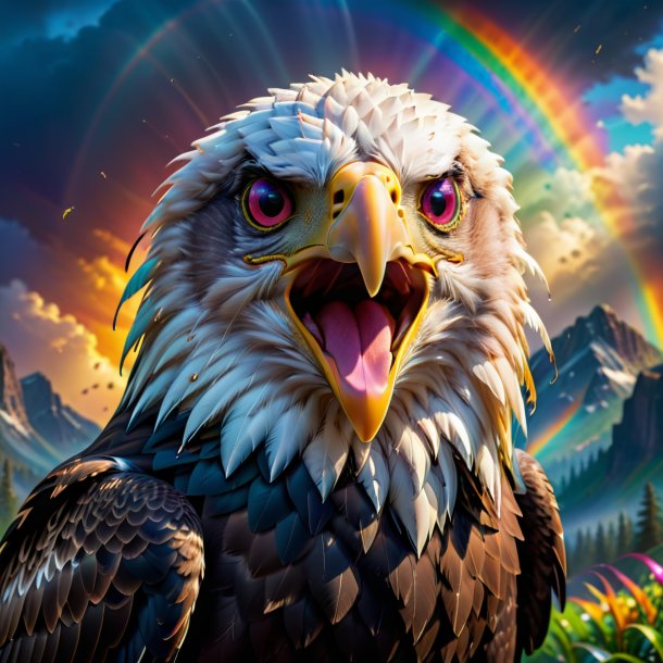 Photo of a crying of a eagle on the rainbow