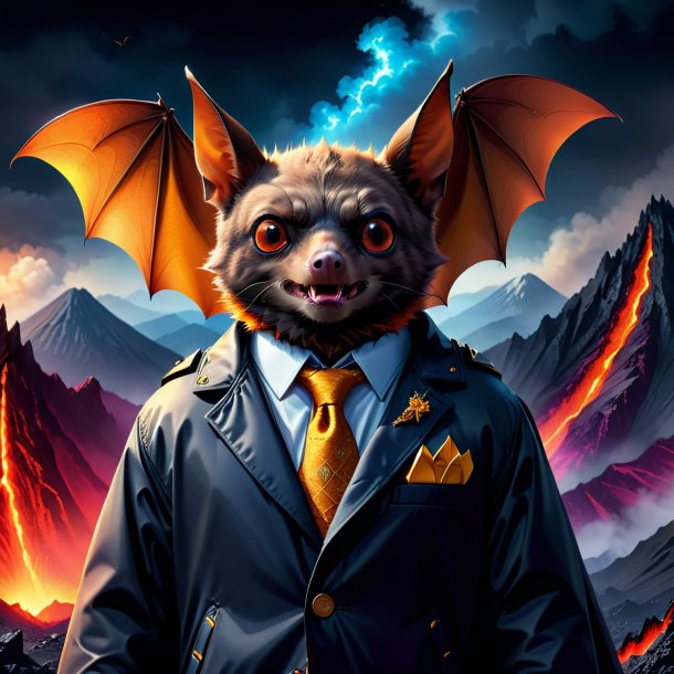 Illustration of a bat in a jacket in the volcano