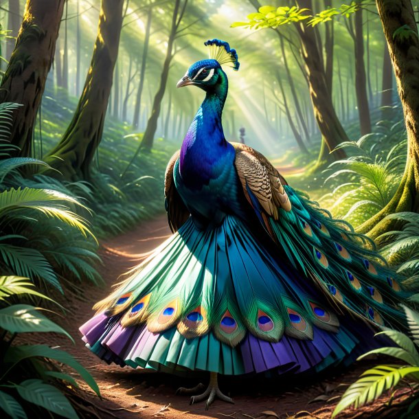 Pic of a peacock in a skirt in the forest