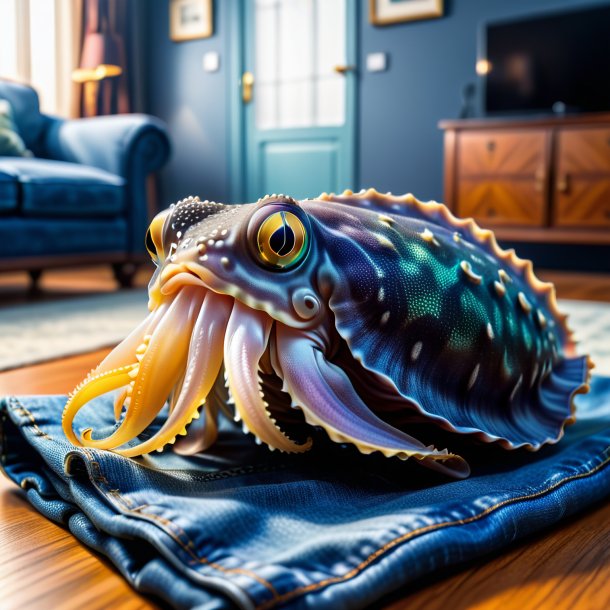 Photo of a cuttlefish in a jeans in the house