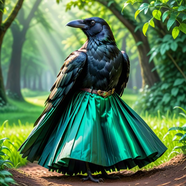 Photo of a crow in a green skirt