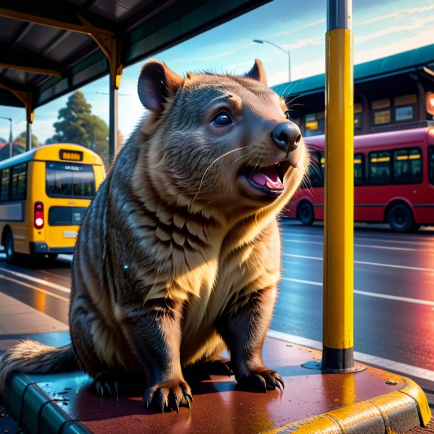 Imagem de um choro de um wombat no ponto de ônibus