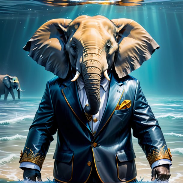 Drawing of a elephant in a jacket in the water