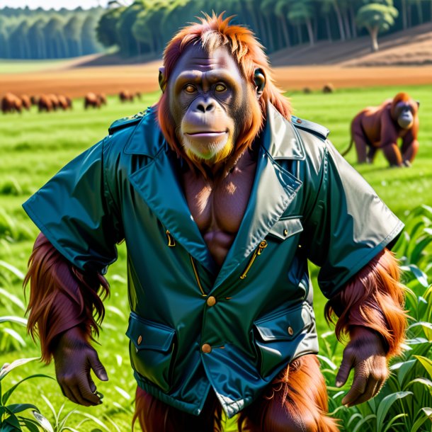 Drawing of a orangutan in a coat on the field