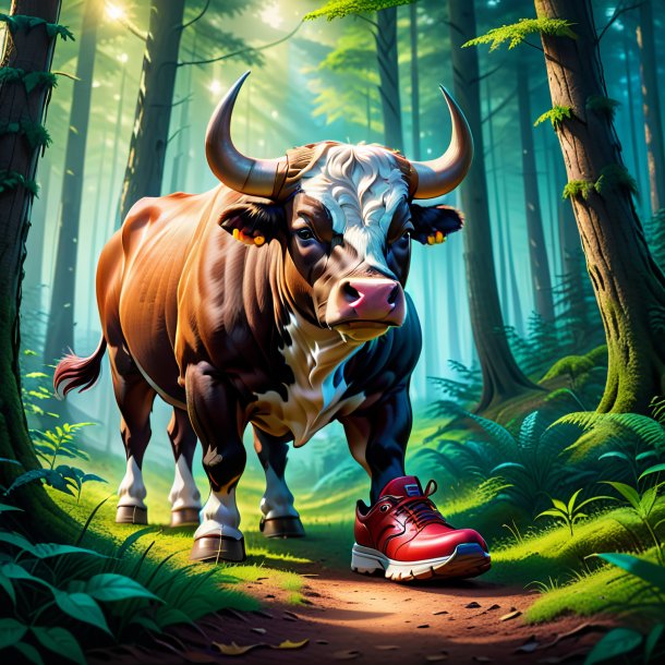 Illustration of a bull in a shoes in the forest