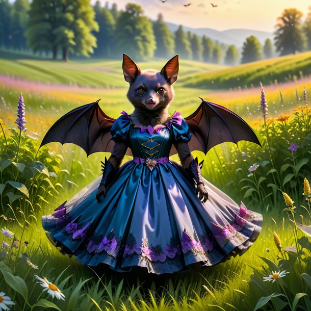 Pic d'une chauve-souris dans une robe dans la prairie