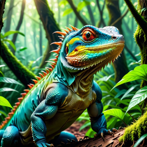 Imagem de uma ameaça de um lagarto na floresta