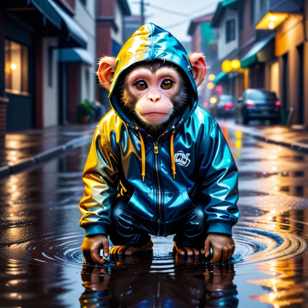 Pic of a monkey in a hoodie in the puddle