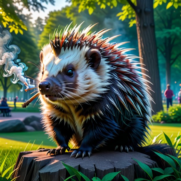 Pic of a smoking of a porcupine in the park