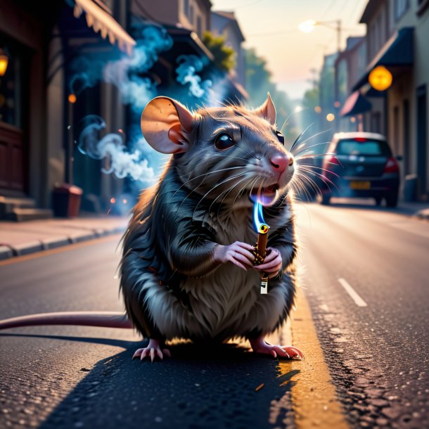 Picture of a smoking of a rat on the road