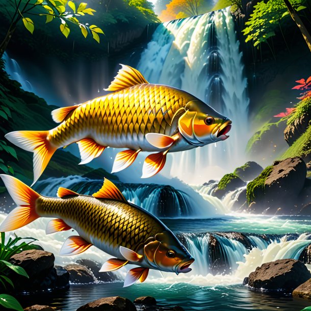 Image of a eating of a carp in the waterfall