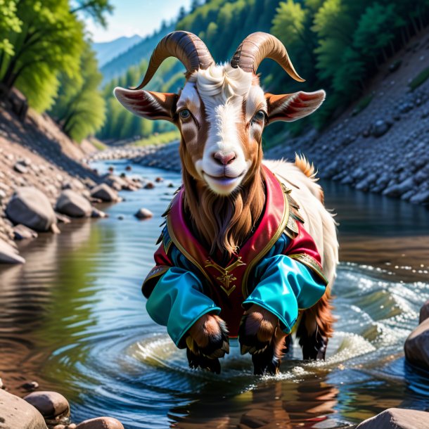 Foto de una cabra en guantes en el río