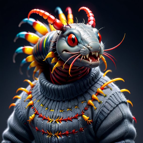 Image of a centipede in a gray sweater