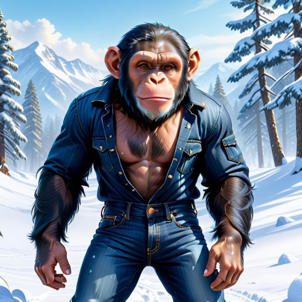 Desenho de um chimpanzé em um jeans na neve