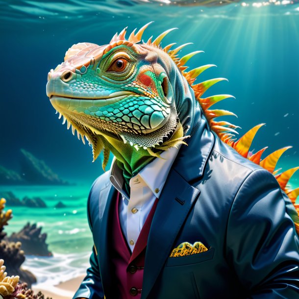 Photo of a iguana in a jacket in the sea