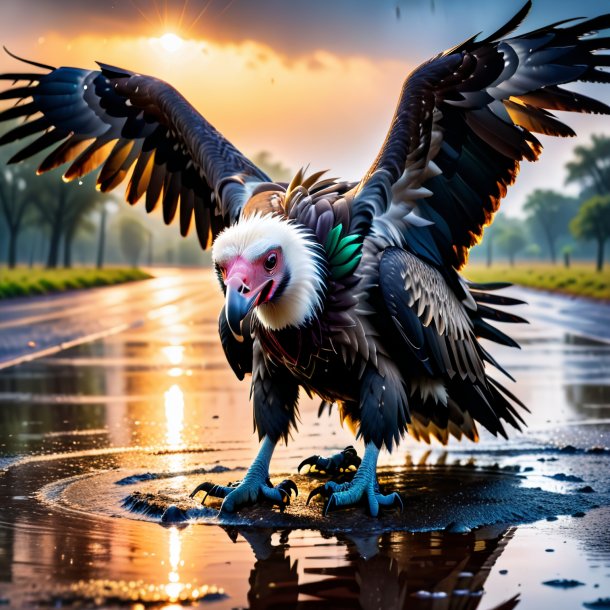 Image of a crying of a vulture in the puddle