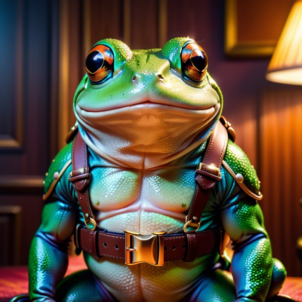 Photo of a frog in a belt in the house