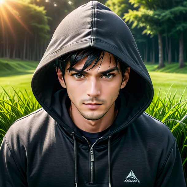 Pic of a charcoal hoodie from grass