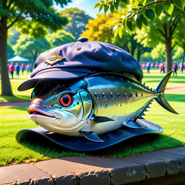 Image of a tuna in a cap in the park