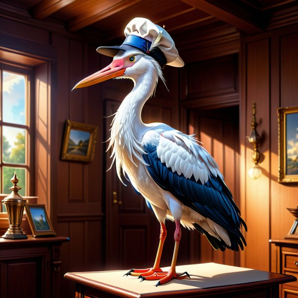 Drawing of a stork in a hat in the house