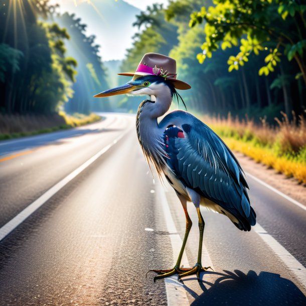 Foto de una garza en un sombrero en el camino