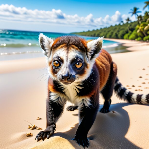 Natação de um lémur na praia