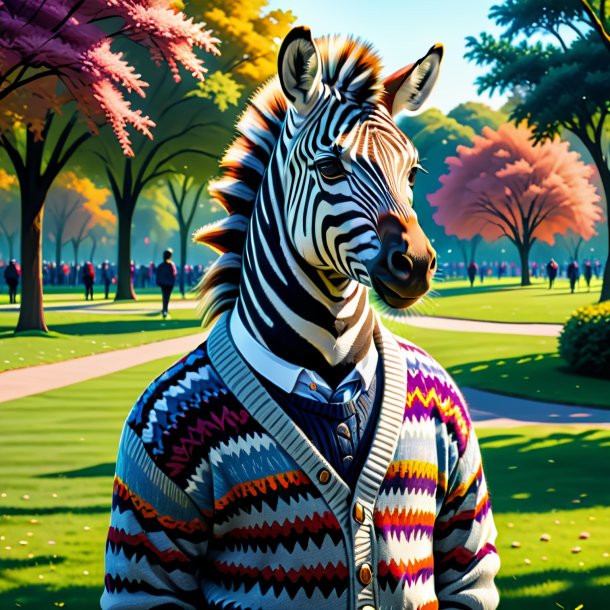 Illustration of a zebra in a sweater in the park