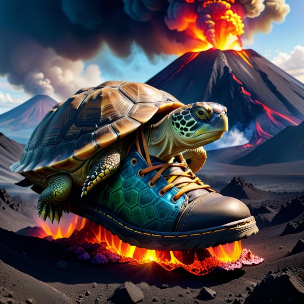 Image of a turtle in a shoes in the volcano