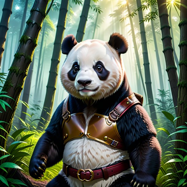 Ilustração de um panda gigante em um cinto na floresta