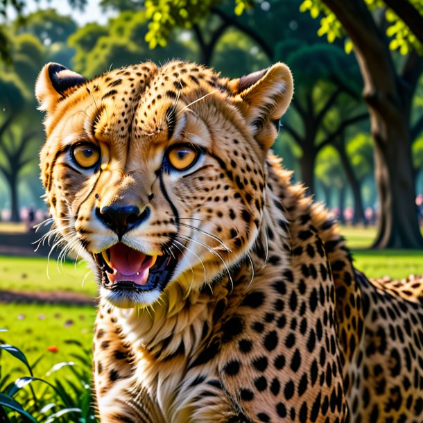 Image of a crying of a cheetah in the park