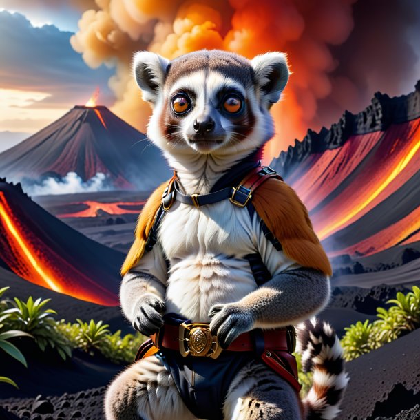 Picture of a lemur in a belt in the volcano