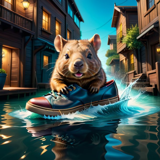 Drawing of a wombat in a shoes in the water