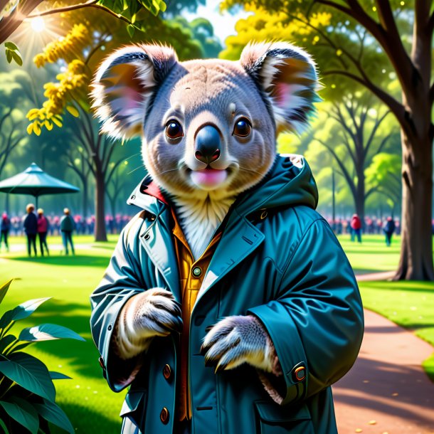 Dessin d'un koala dans un manteau dans le parc