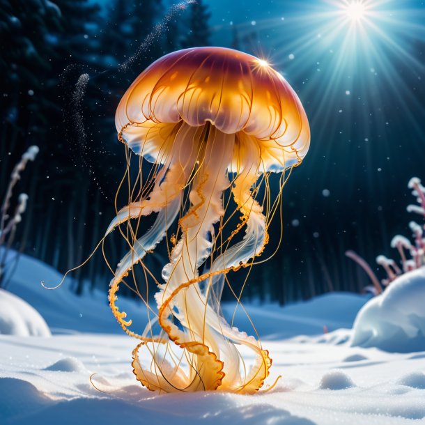 Image of a dancing of a jellyfish in the snow