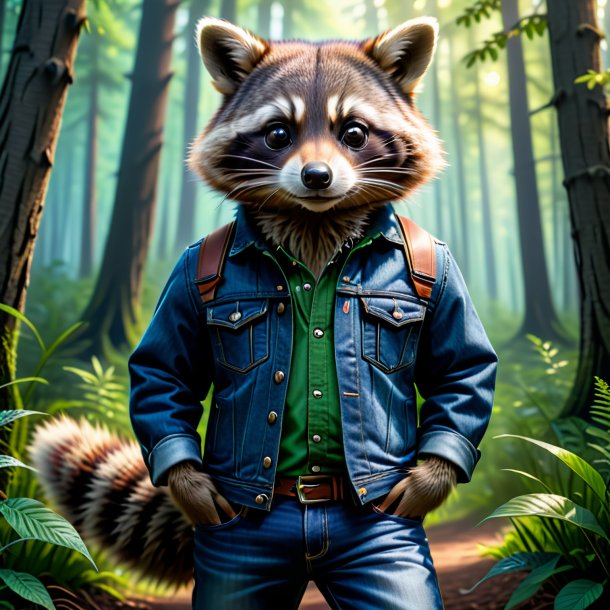 Photo of a raccoon in a jeans in the forest