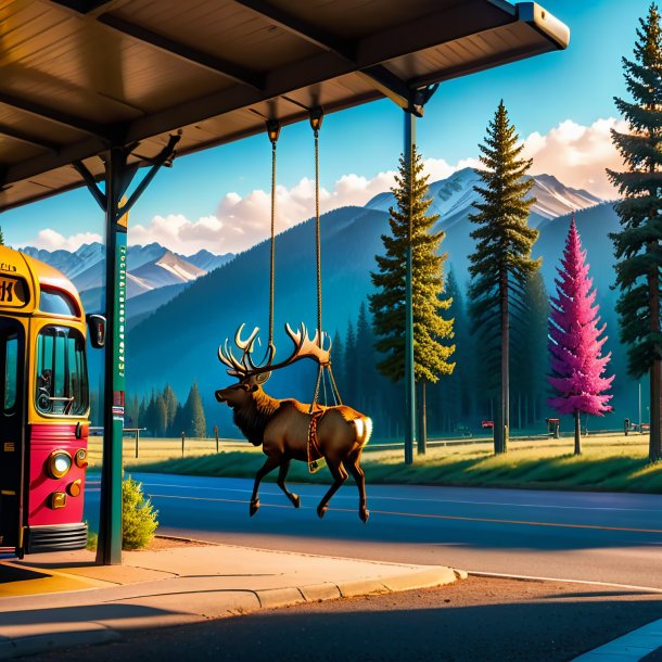 Pic of a swinging on a swing of a elk on the bus stop