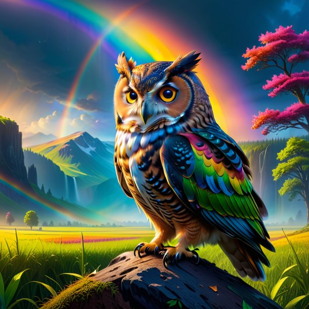 Pic of a waiting of a owl on the rainbow