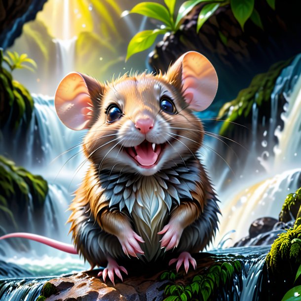 Picture of a smiling of a mouse in the waterfall