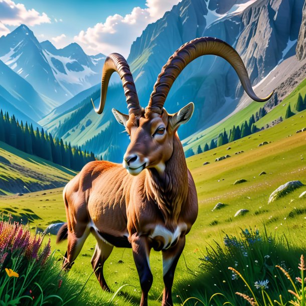 Photo of a eating of a ibex in the meadow