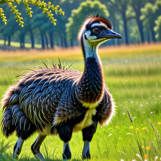 Pic of a playing of a emu in the meadow