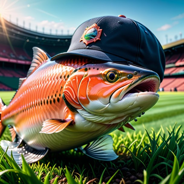 Pic of a salmon in a cap on the field