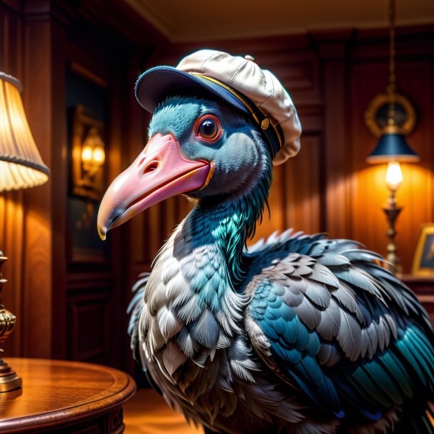 Photo of a dodo in a cap in the house