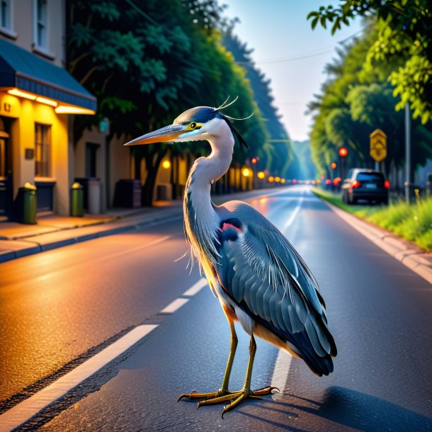 Foto de un descanso de una garza en el camino