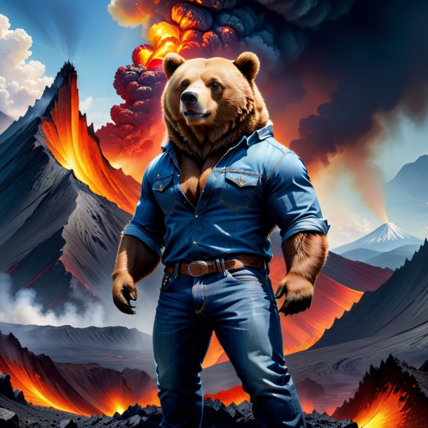 Picture of a bear in a jeans in the volcano