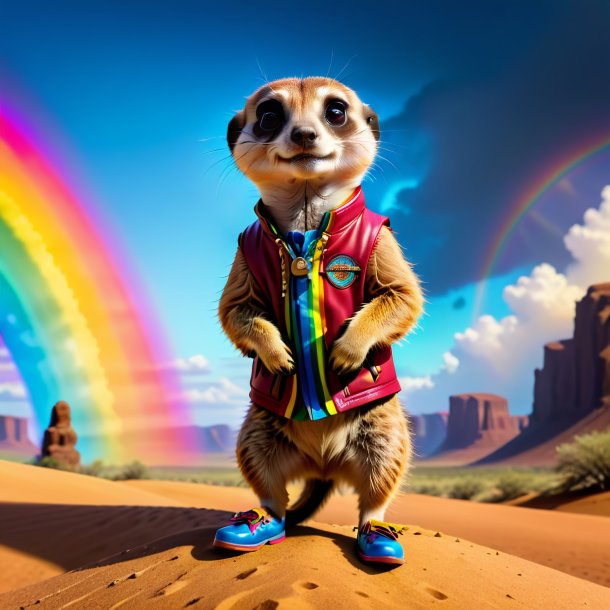 Pic de um meerkat em um sapatos no arco-íris