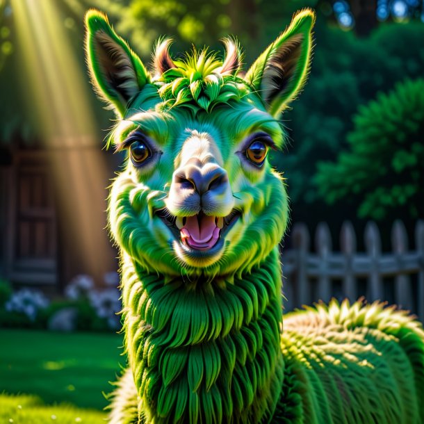 Pic of a green smiling llama