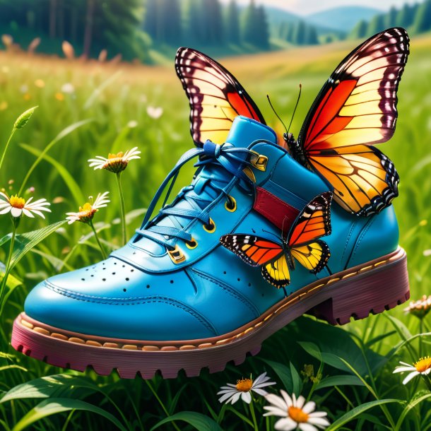 Photo d'un papillon dans une chaussure dans la prairie