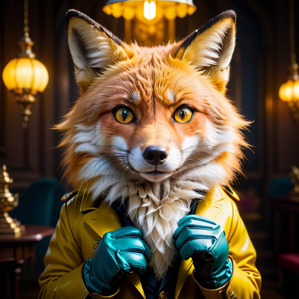 Photo of a fox in a yellow gloves